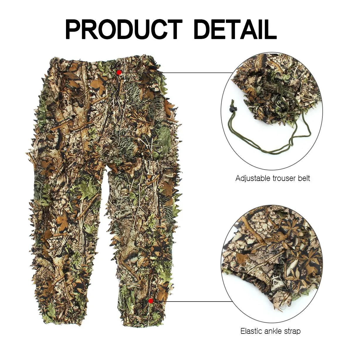 Gujia Woodland Gilly Suit Lightweight Breathable 3D Leafy Camo Jacket Pants Hunting Camouflage Leaf Ghillie Suit for Men Women
