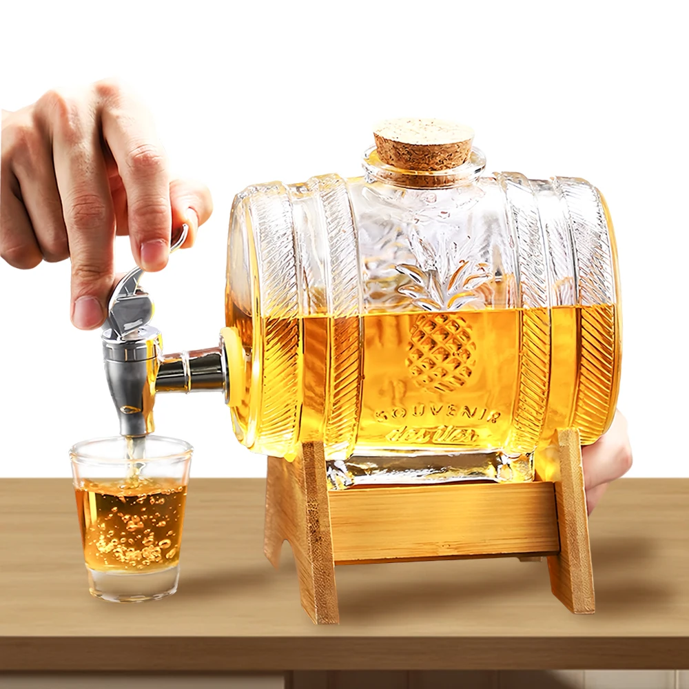 Manufacturer Wholesale Custom Wooden Frame Glass Barrel Whiskey With lid