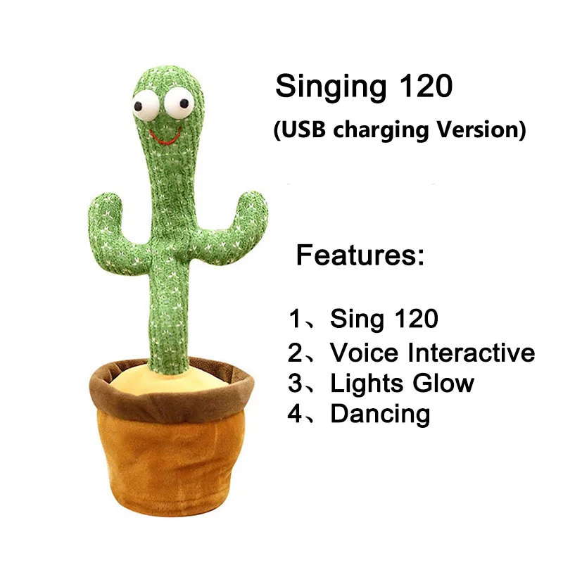 Popular Toy Dancing Cactus Game Twisting Dancing Cactus Doll Recording 120 Songs English Dancing Cactus Talking Plush Toy