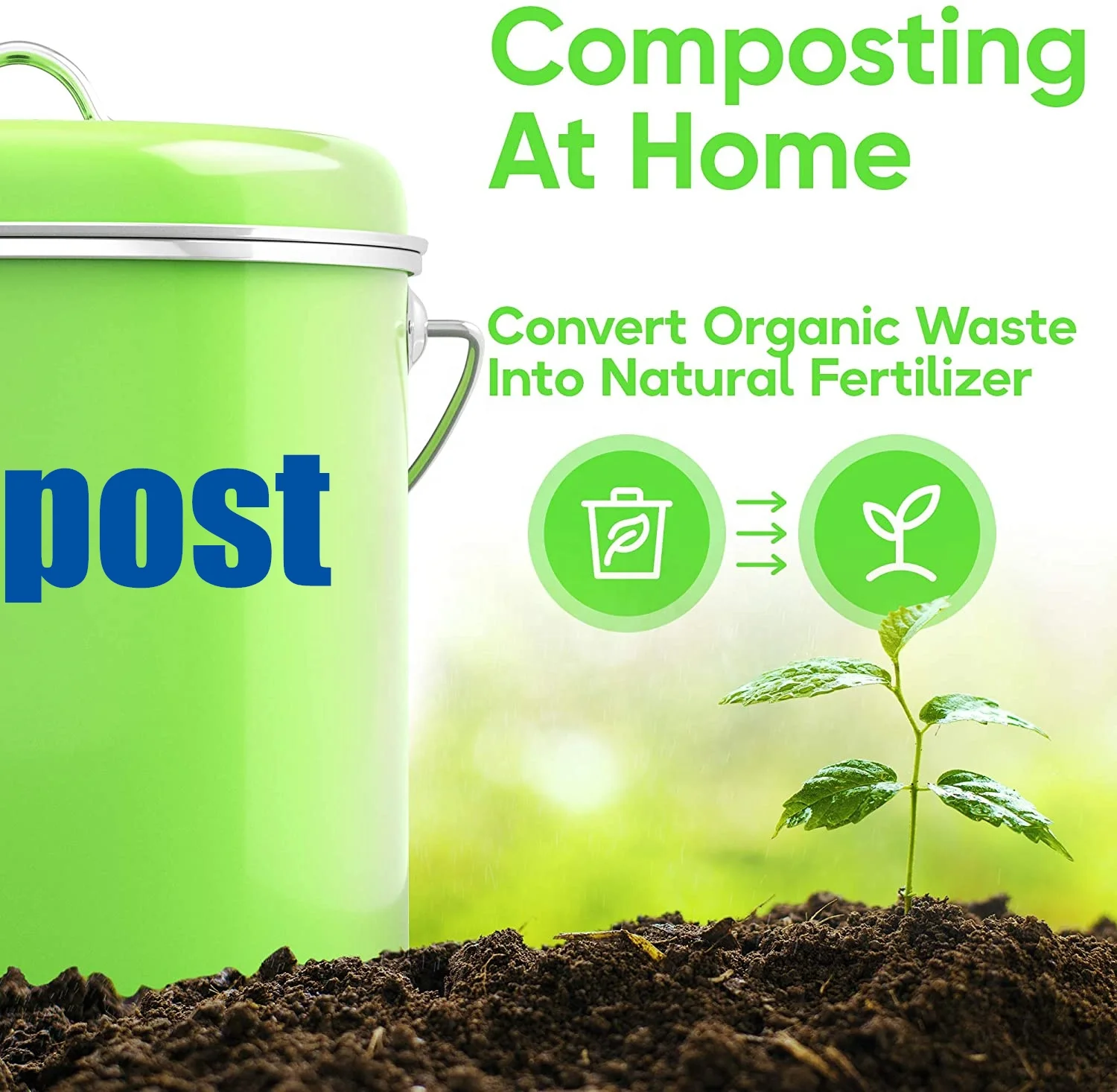 Galvanized metal recycling food waste kitchen compost pail compost bin with charcoal filter