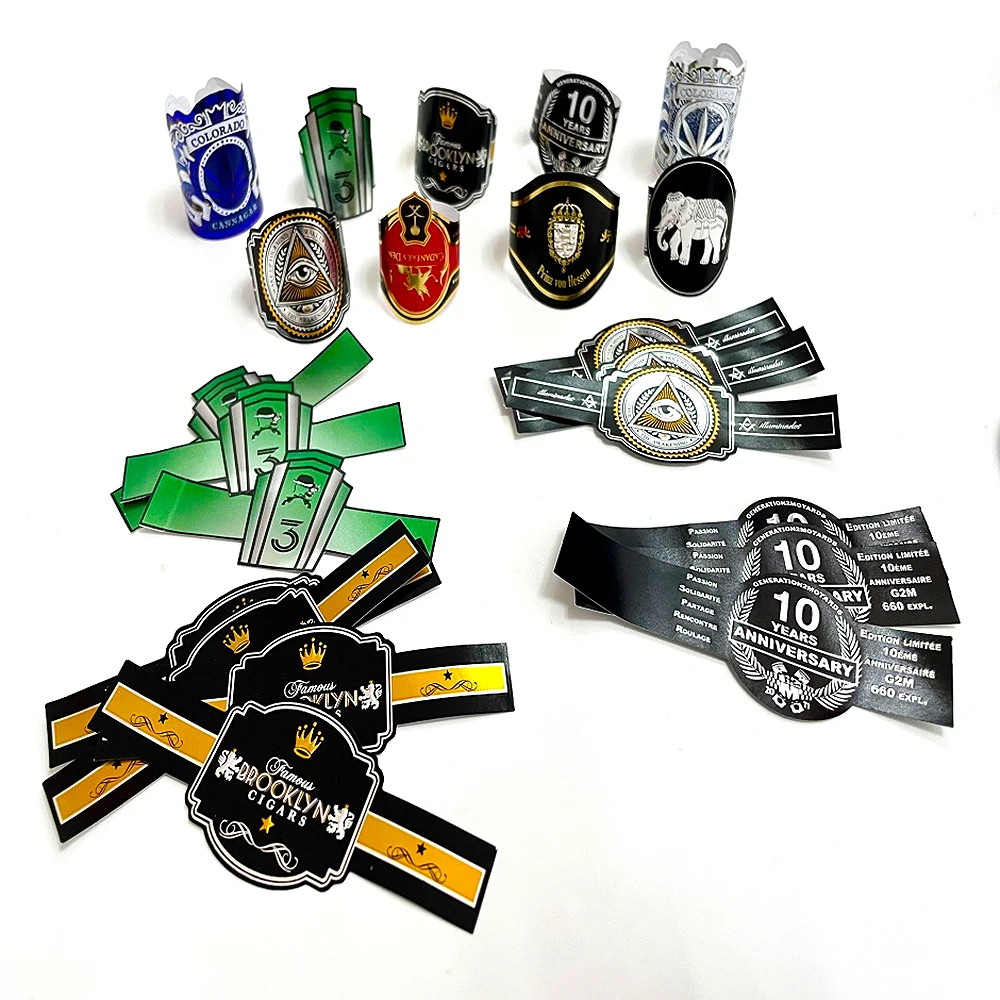 Luxury Design Paper Label Band Print Cigars Hot Stamp Gold Foil Cigar Label Band Cigarette Label Embossed Gold Stamping Sticker