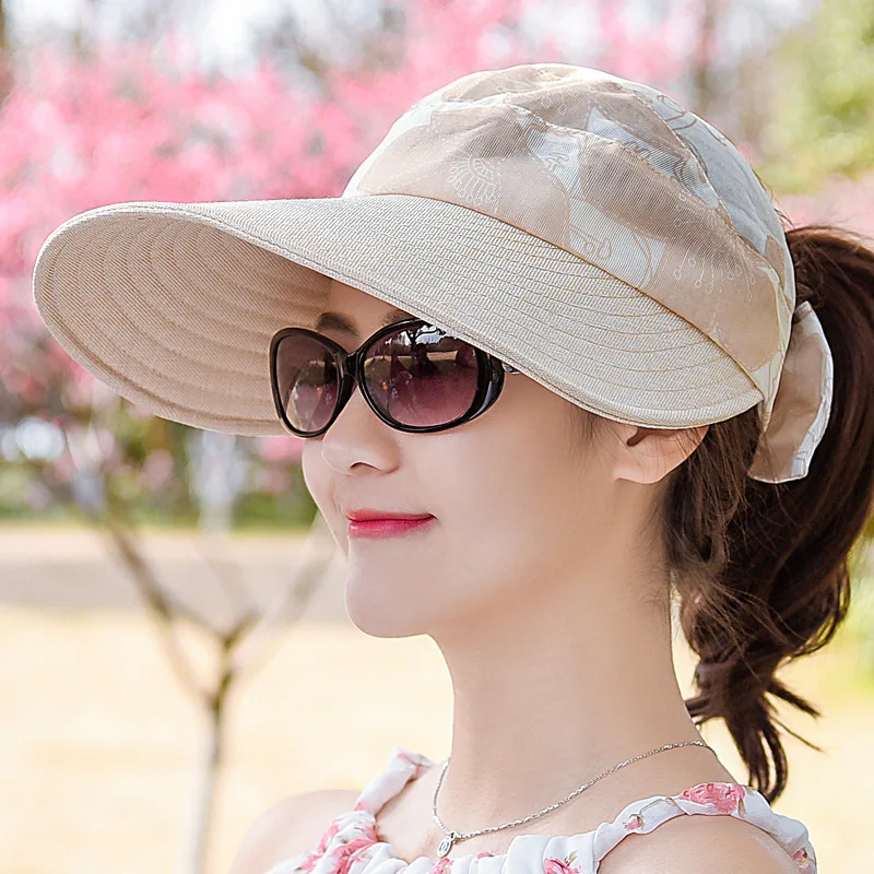 Sidiou Group Outdoor Flower Printed Sunshade Cap Big Brim With Foldable Visor For Cycling Hiking Casual Women Sun Visor Hat