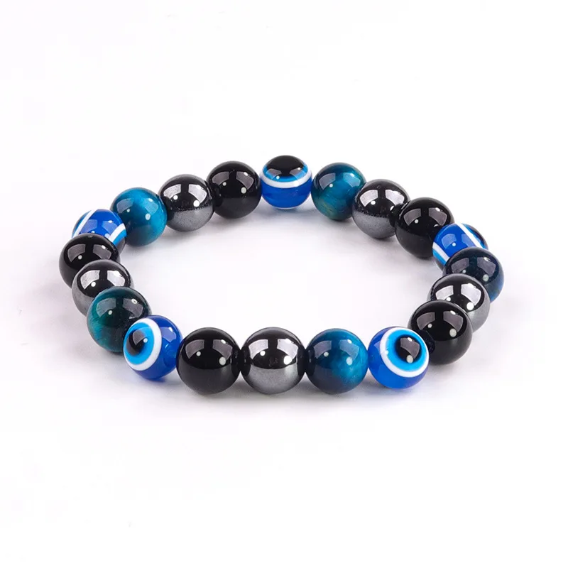 wholesale 10MM crystal beads braided Natural Gemstone obsidian Healing Spiritual magnet single loop tiger eye stone bracelet