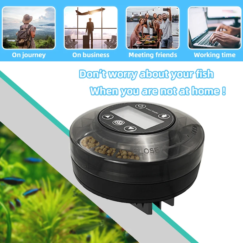 Green Plastic Intelligent Timer Automatic Fish Feeder 200ml Rounded Lithium Smart Fish Feeder for Aquarium Fish Turtle Feeding