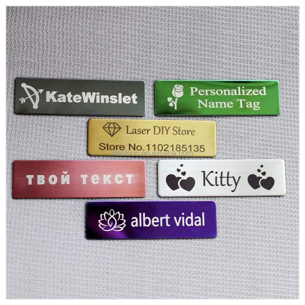 7 x 2 cm Customizable Brooch Personalized Laser Engraved Letter Pattern Name Tag Badge Pin Stainless Steel Metal ID Nameplate