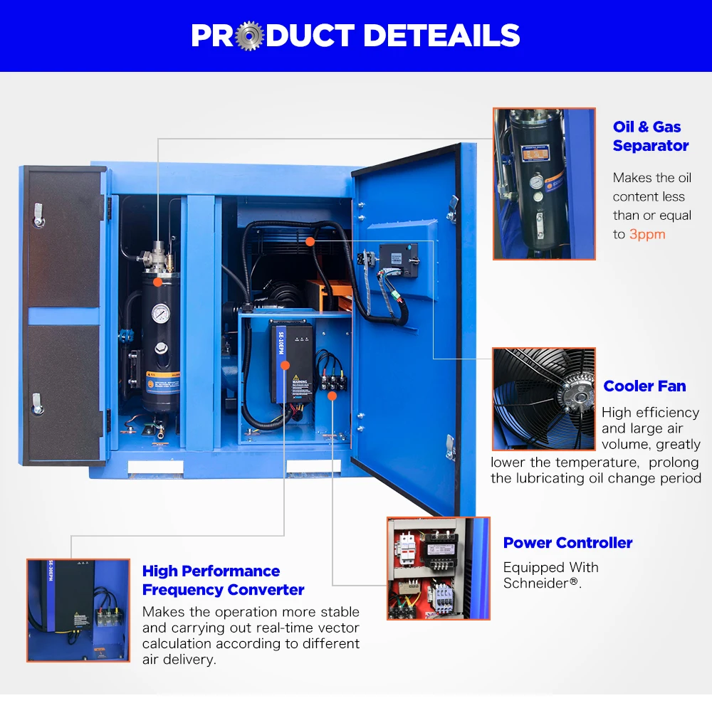 15 Hp 11 кВт стационарный промышленный винтовой воздушный компрессор с резервуаром для осушителя воздуха