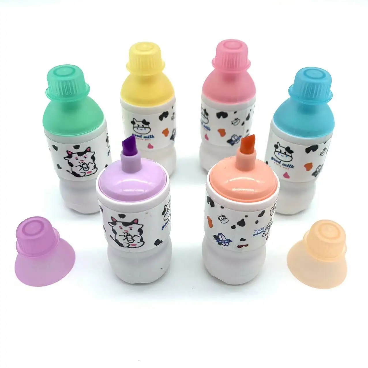 OEM Milk Bottle Shaped 6 pieces Planner Point Highlighting Marker Permanent Marker Pen for Girls and Boys