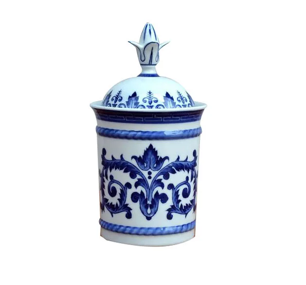 European Style Blue and White Small Ceramic Tea Jar Porcelain Cookie Jar