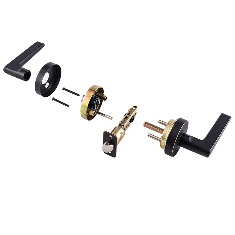 Free Sample Zinc Alloy Privacy Tubular Latch Lock Lever Handle Lockset Black Door Handle