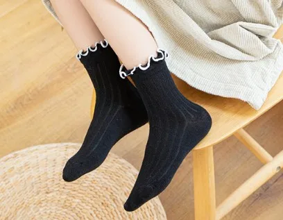 Hot-selling Fashion Black White Lace Children Tube Sweet Dress Socks Custom Cotton Crew Kids Sock Wholesale