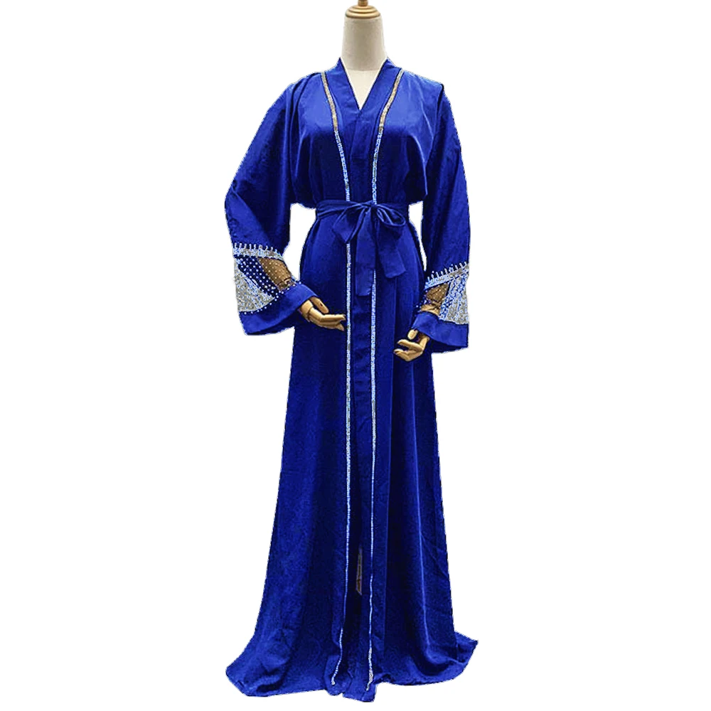 H & D Muslim Lace Maxi Dress Abaya Embroidery Long Robes Kimono