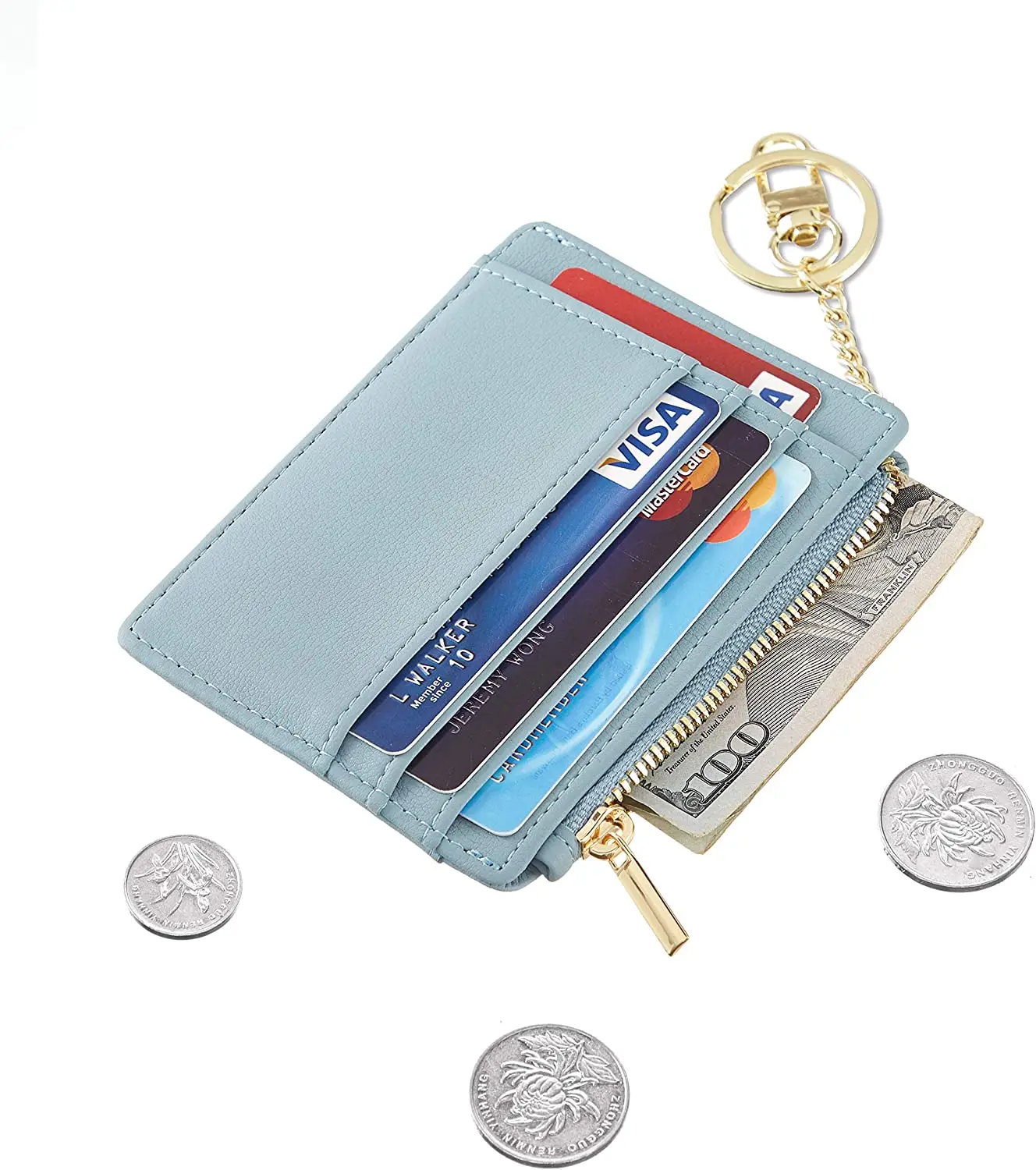 Custom Card Sleeve Slim Front Pocket Wallets Ladies Credit Card Holder with Keychain coin purses For Women Men