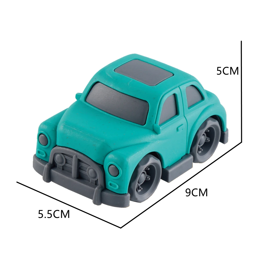 Children plastic wheat straw safe cyclic utilization toys free wheel taxi car two colors mixed