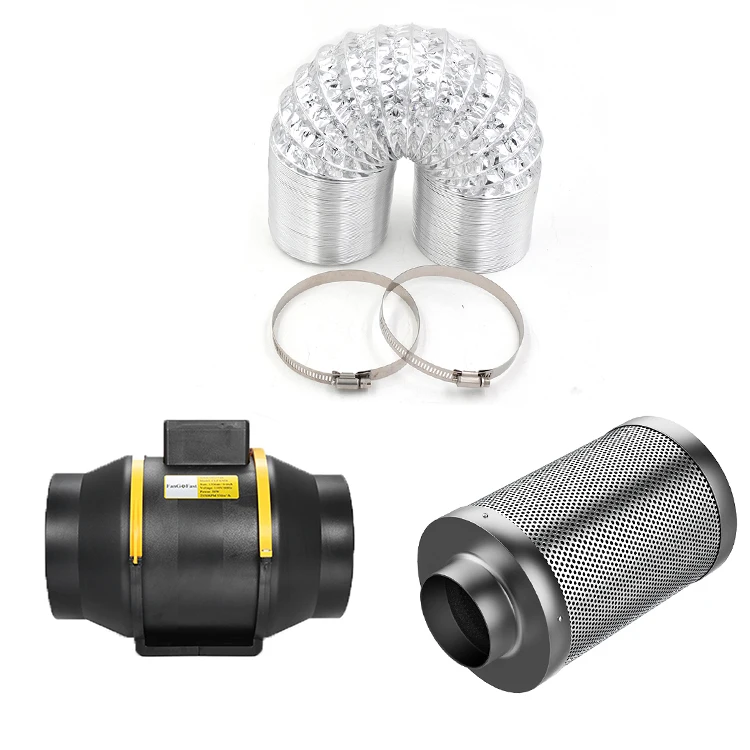 High Quality  Air Aluminum Ducting  Inline 4 Inch Carbon Filter  Pole Fans kit For Grow Box