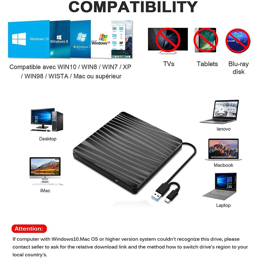 Raycue OEM/ODM External DVD Drive Rewriter USB 3.0 Portable CD Drive
