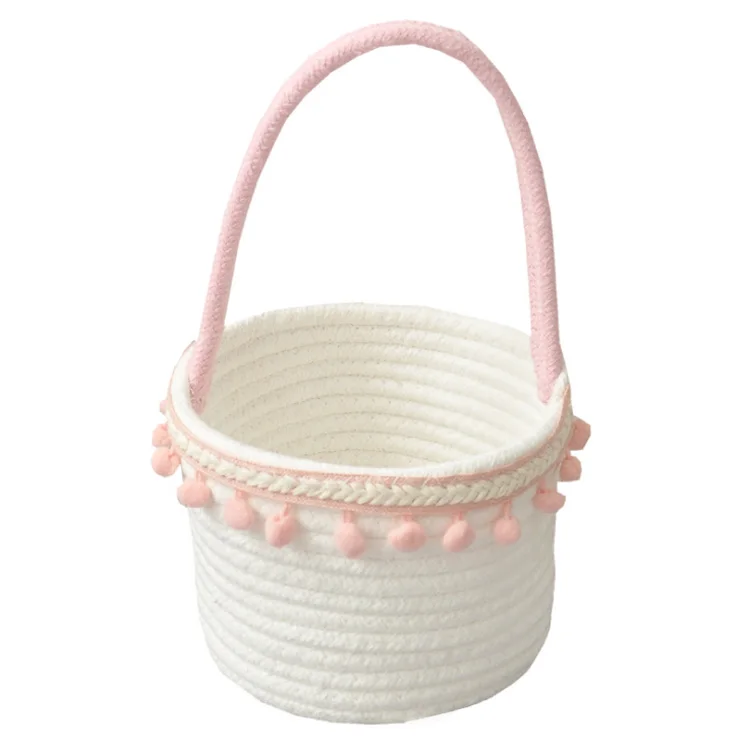 Multifunction Thread Woven Flowers Decoration Storage Basket Ethnically Style Cotton Fabric Basket