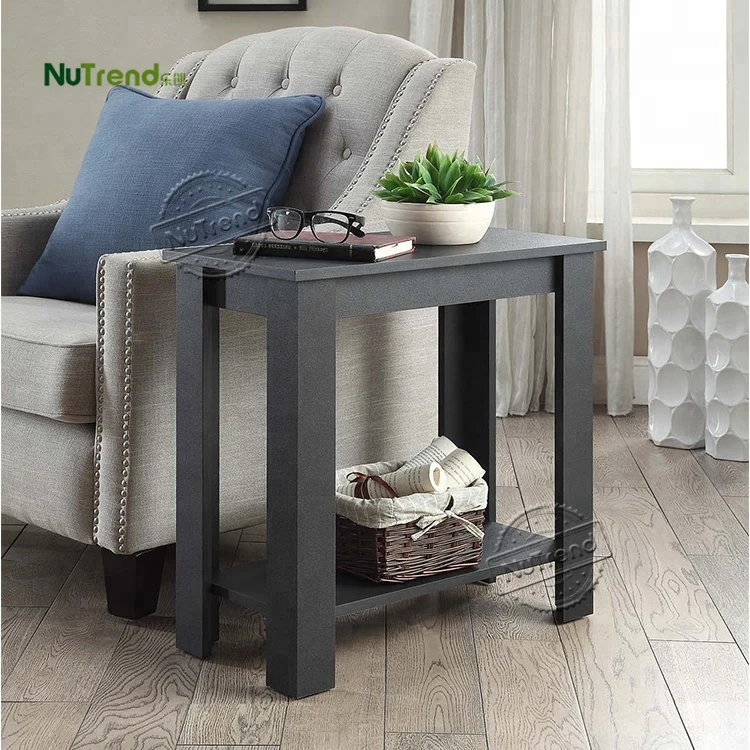 Industrial Antique Wood Metal Living Room Sofa Accent End Table Modern Black USB Port Charging Chair side Table