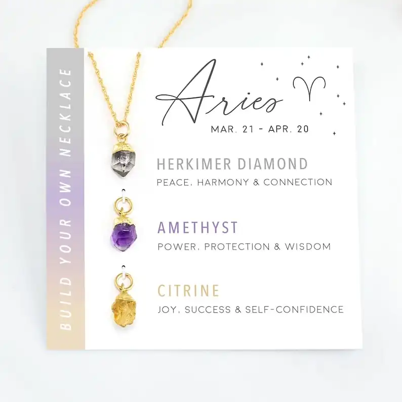 Zooying Zodiac Natural Stone Necklace Aries Zodiac Birthstone Necklace DIY Raw Rough Stone Necklace