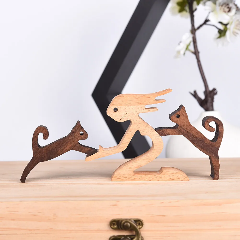 Family Puppy Dog Wooden Craft Figurine Desktop Table Ornament Carving wooden home decor crafts
