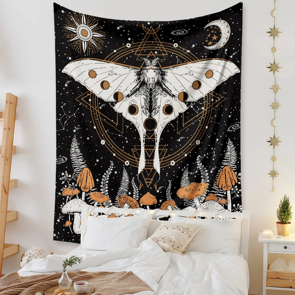 YOUJU original unique design butterfly sun moon zodiac witchcraft spiritual custom logo printed cloth hanging tapestry for wall