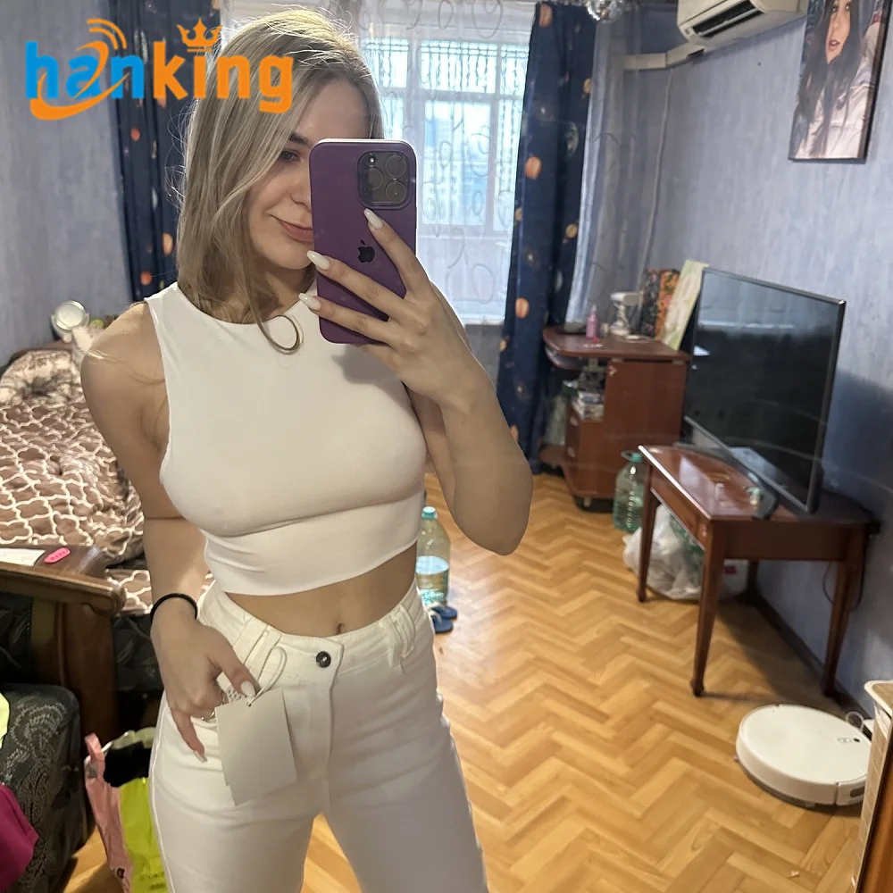 Ehanking Women Sexy Slim Tops O-neck Sleeveless Ladies Good Quality Double Nylon Tank Tops Summer Fashion Ladies Clothing Vest