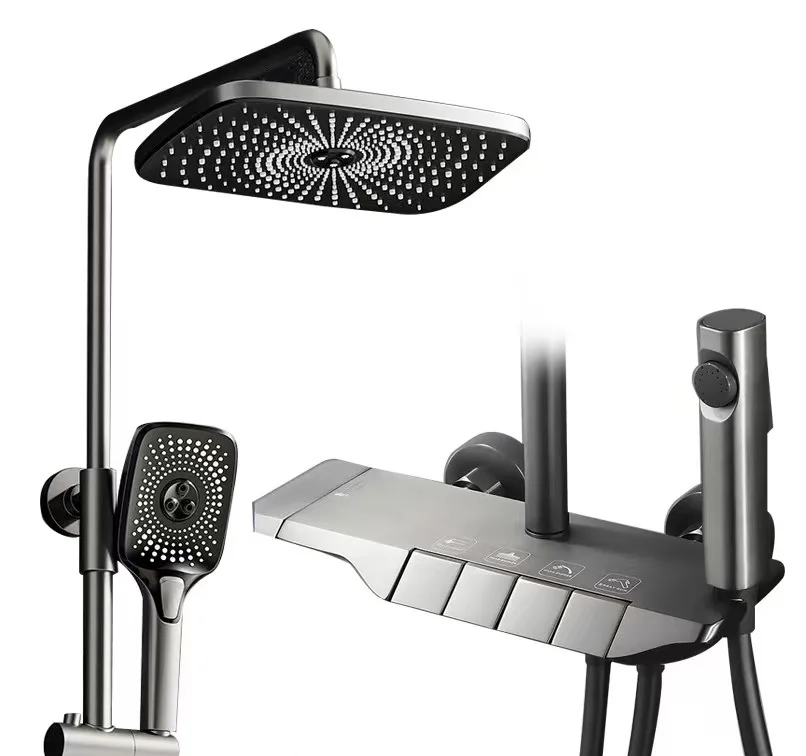 Современная ванная комната матовая черная ванна и душевая Колонка термостатический смеситель набор для душа