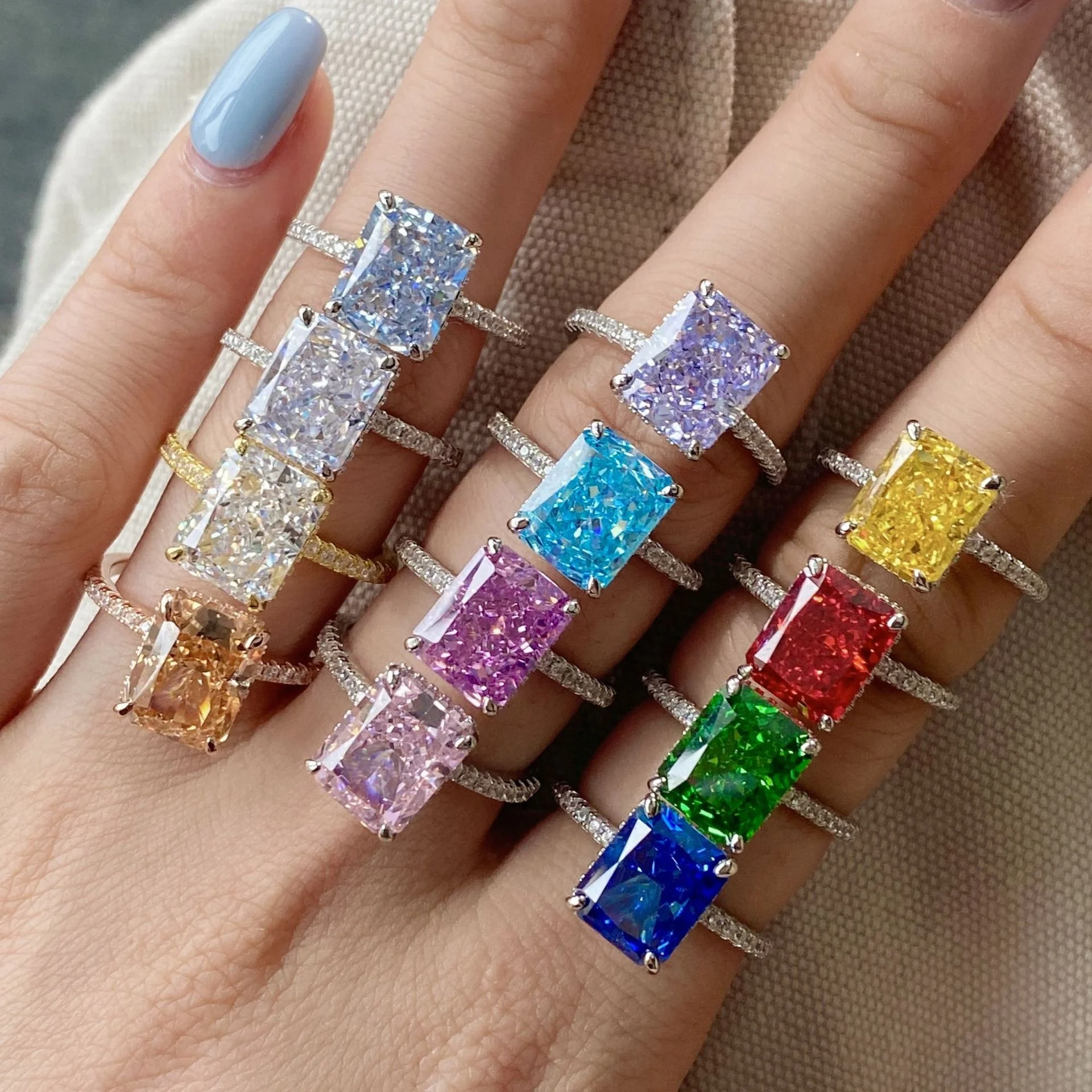 Charm Luxury 925 Silver Tourmaline Paraiba Finger Gem Rings For Women Fashion Green Ring Women Jewelry Accessories New Bijoux