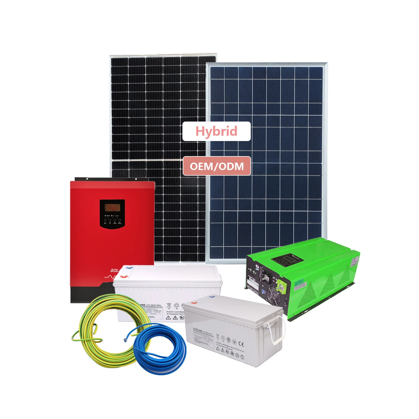 Full Set Off Grid Tied Hybrid Inverter 12V Energy Storage Battery 5KW 6KW 10KW Solar Power System
