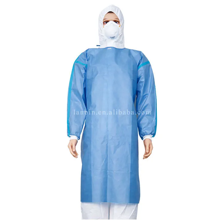 Hot sale disposable surgical non woven pp pe isolation gown for hospital