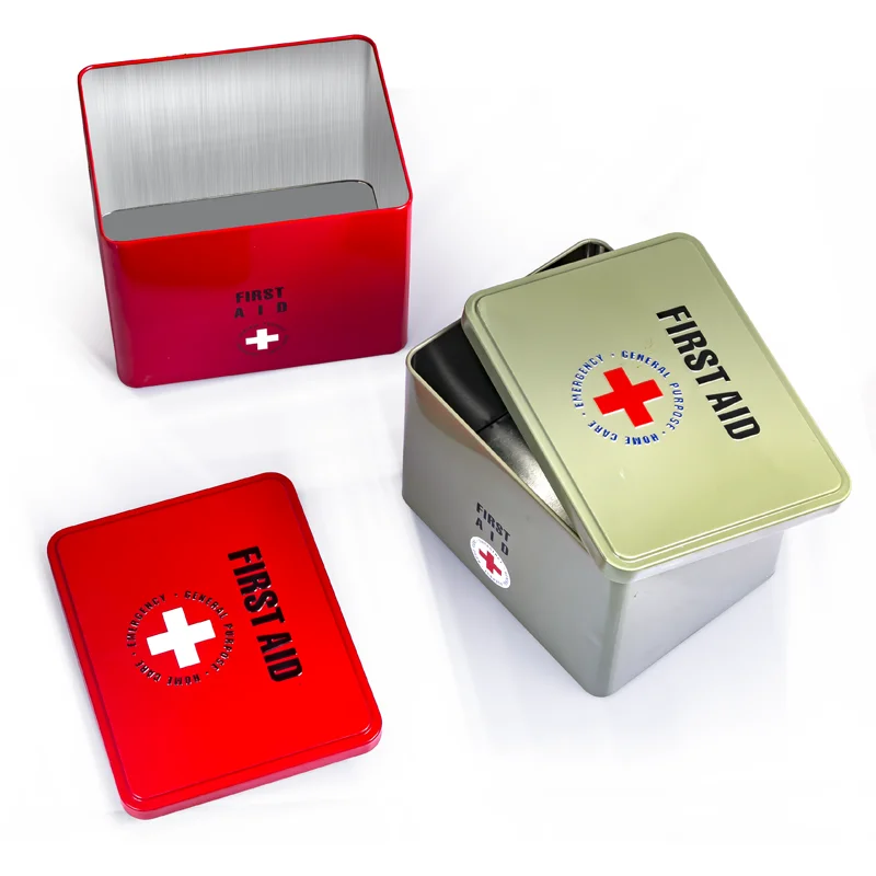 Factory In Stock Red Army Green Rectangular Square Medical Storage Tins Case Band Aid Tin Box Custom Metal Tin Box For Firs