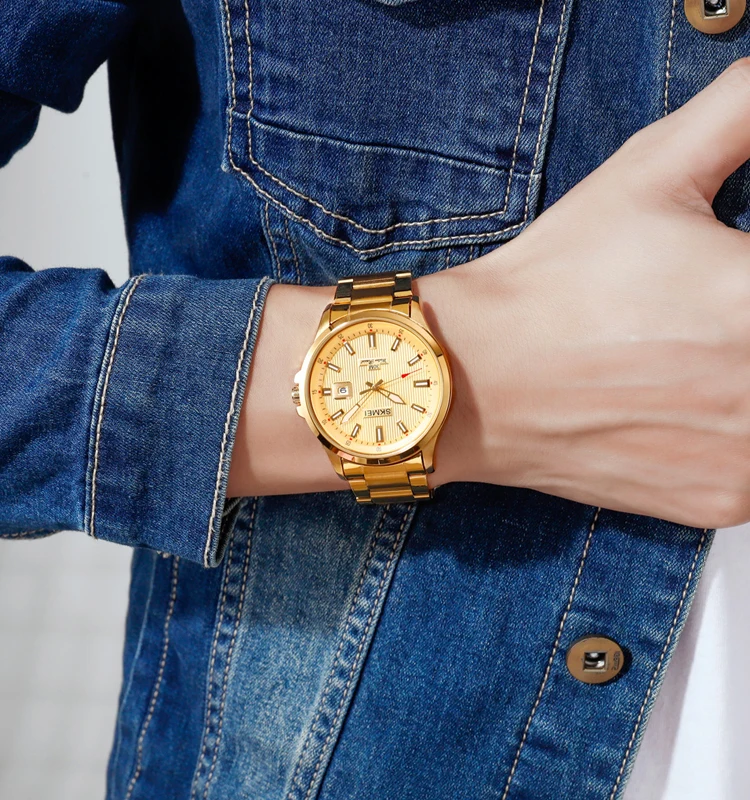 Skmei 1654 top sales luxury golden wrist watch reloj saat erkek waterproof automatic men quartz watches