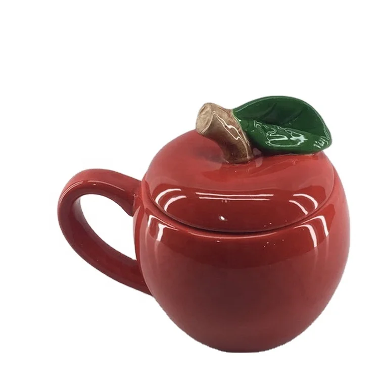 Amazon Shopee Tea Cup with Lid Red Green Ceramics Dolomite Apple Shape Coffee Mug