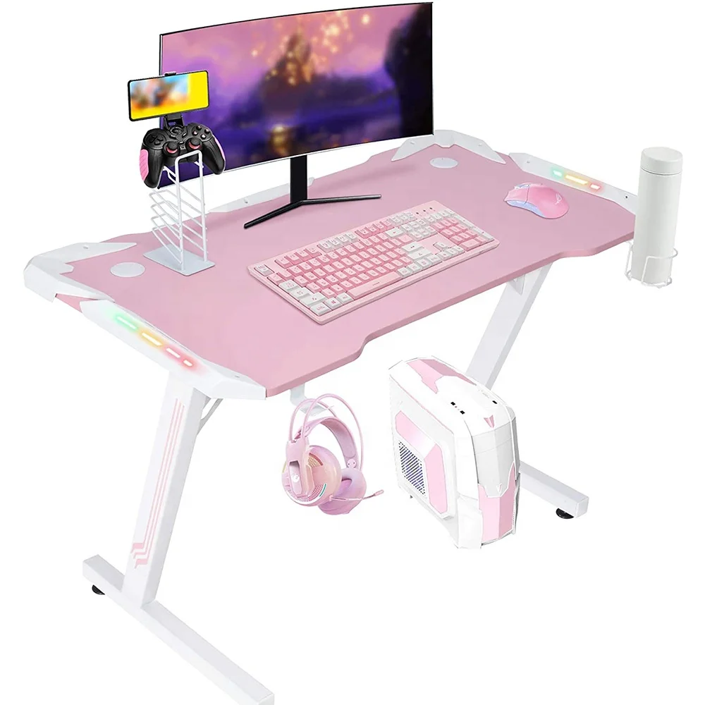 Thailand popular rgb gaming desk office pink table computer desk strong function in structural design girls like apply home