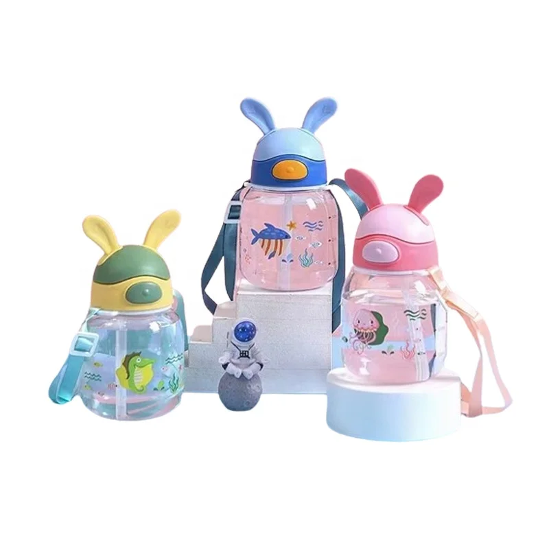 Net Red Rabbit Ears Straw Water Cup 720ml Eco-Friendly PC Material Mug for Children and Babies