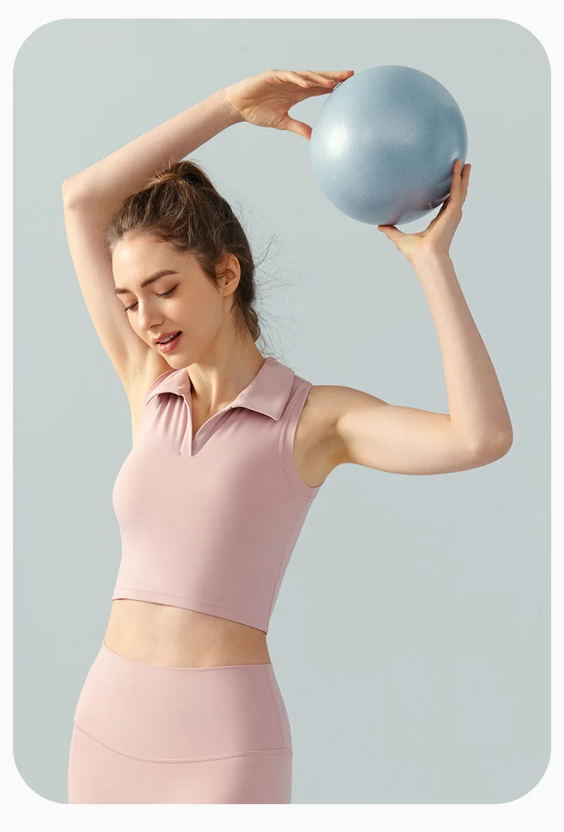 Wholesale Breathable Fitness Running Crop Tops Lapel Sleeveless Fixed Pad Vest Slim Thin Sports Top Yoga Tank Top For Women