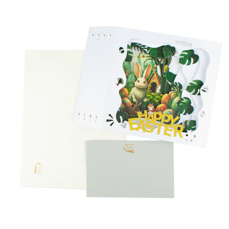 Novelty Box Shape Pop Up Easter Bunny and Eggs Greeting Cards