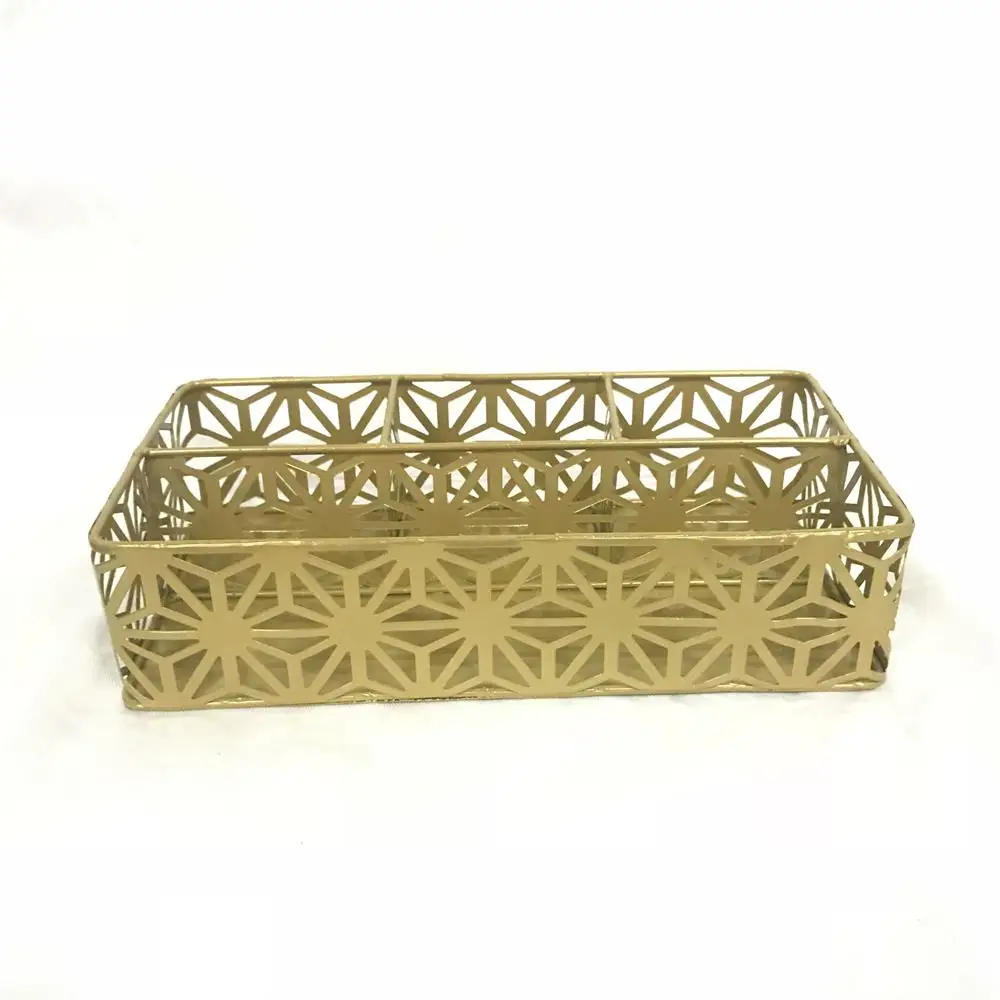 Hot Selling Office Supply Gold 4-Compartments Metal Desk Drawer Organizer Accessories Tray For School