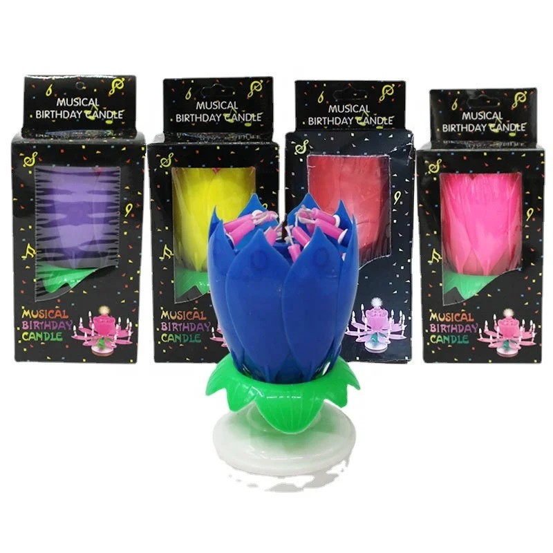 China Happy Cake Party Colored Magic Sparkler Number Rainbow Rotating Musical Lotus Flower Music Birthday Candle