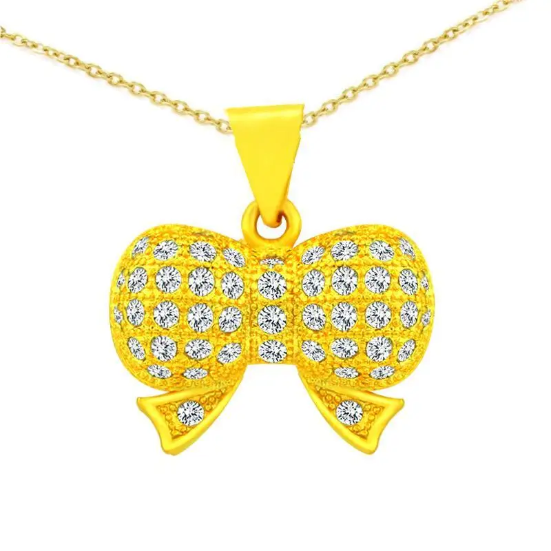 Wholesale gold plated animal series boutique stainless steel necklace bow zircon pendant hip hop jewellery