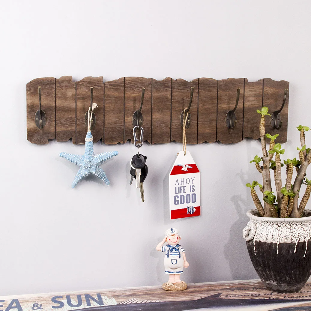 wooden Rustic Classic Style Home Wall Collection Board 5 Key Hooks Pine Plaque