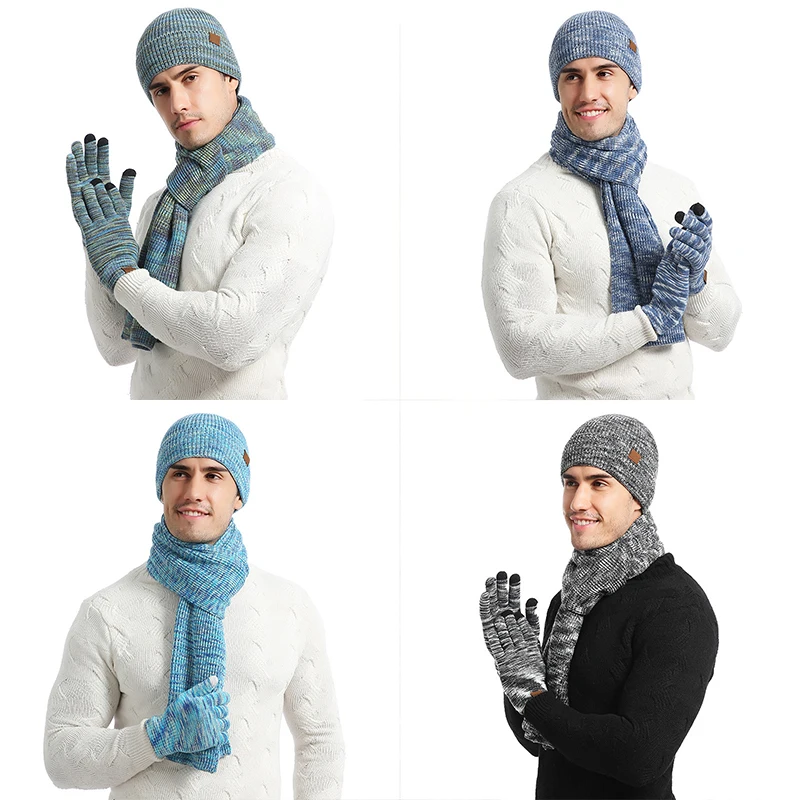 Зимний теплый вязаный шарф, Зимний вязаный крючком комплект из шапки и перчаток, Плотная шапочка для женщин и мужчин, толстый комплект из 3 предметов с пользовательской этикеткой