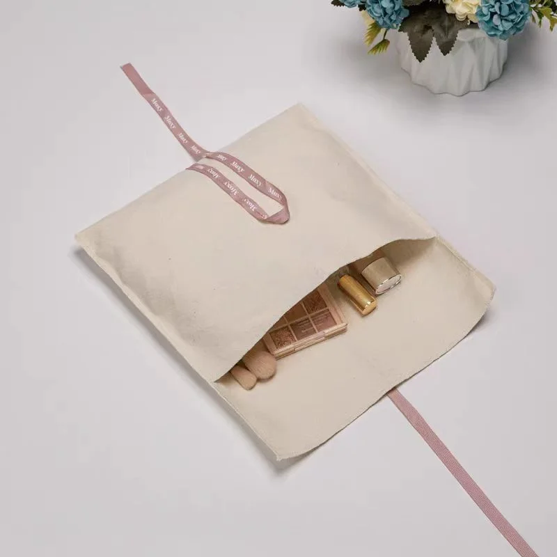 Custom Printed Cotton Linen Flap Bag Recyclable Drawstring Storage and Jewellery Necklace Dust Cloth for Gift Use