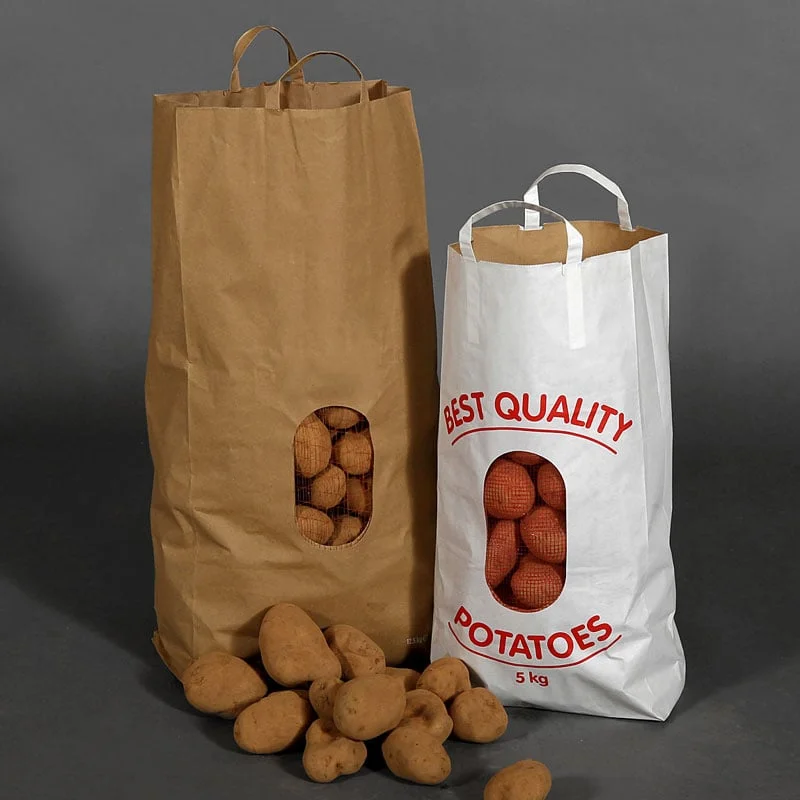 Custom Logo Printing Durable Mesh Net Window 1.5kg 5kg 9kg 10kg 25 Kg Potato Onion Packaging Storage Bag Paper Bags With Handle