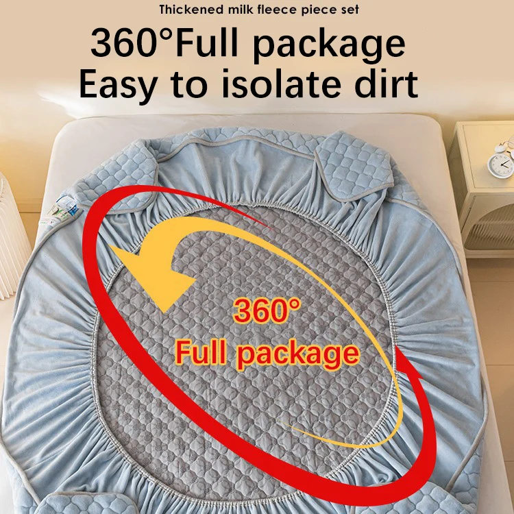 Velvet Soft Fluffy Waterproof Noiseless Fitted Flannel Sheet Milk Velvet Checkered Bedding Mattress Cover with Deep Pocket