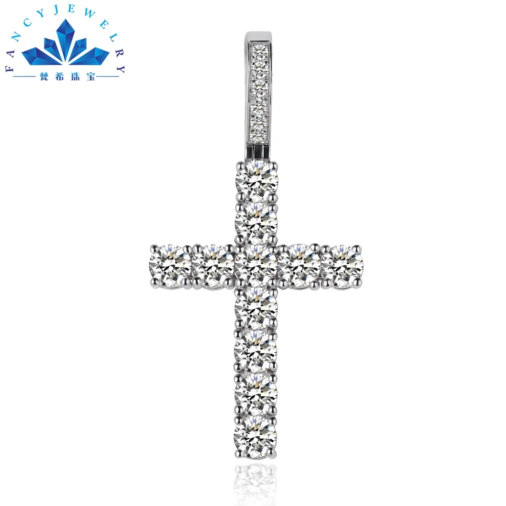 Trendy HipHop Style 925 Sterling Silver Iced Out D VVS 5MM Moissanite Cross Pendant Charms For Men Women