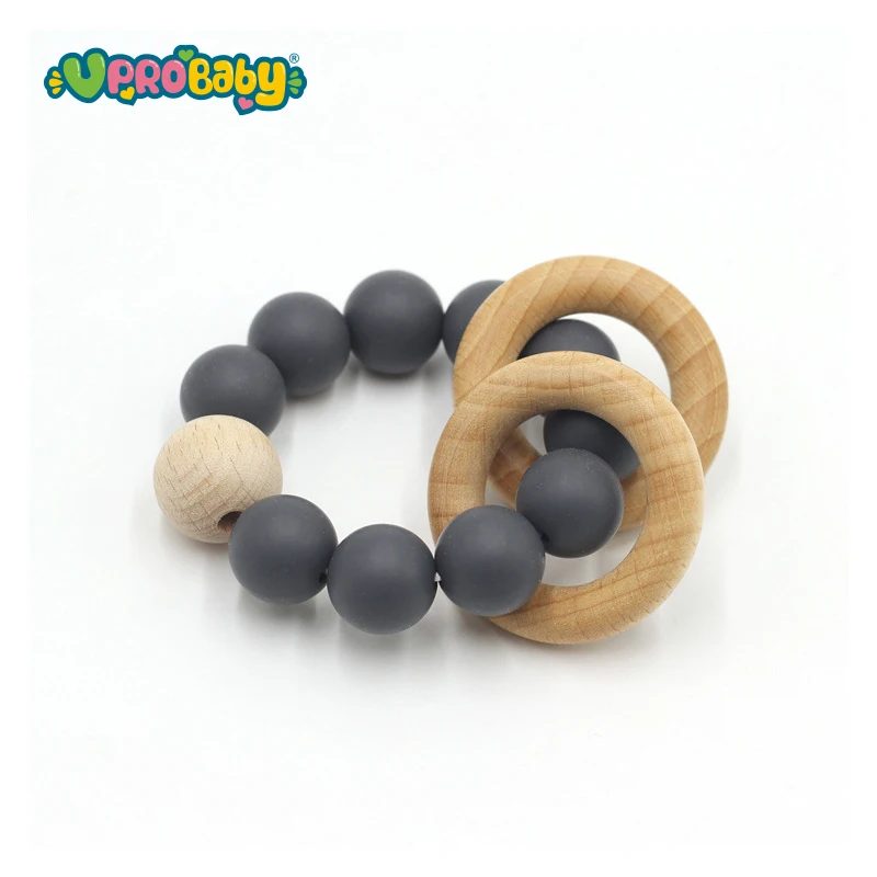 Hot Sale Crochet elephant Teething Wooden Ring Baby Teether sensory toys Baby teether silicone