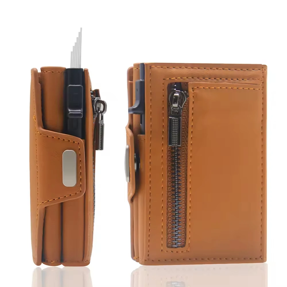 Pop up Pu Leather Minimalist Wallet Credit Card Holder Money Pocket Custom Rfid Blocking for Men Aluminum Metal Card Case