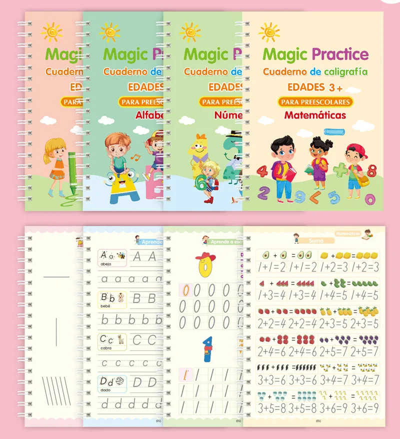 Spanish Reusable Magic Notebook Spanish Calligraphy Copybook Set Practice Notebook