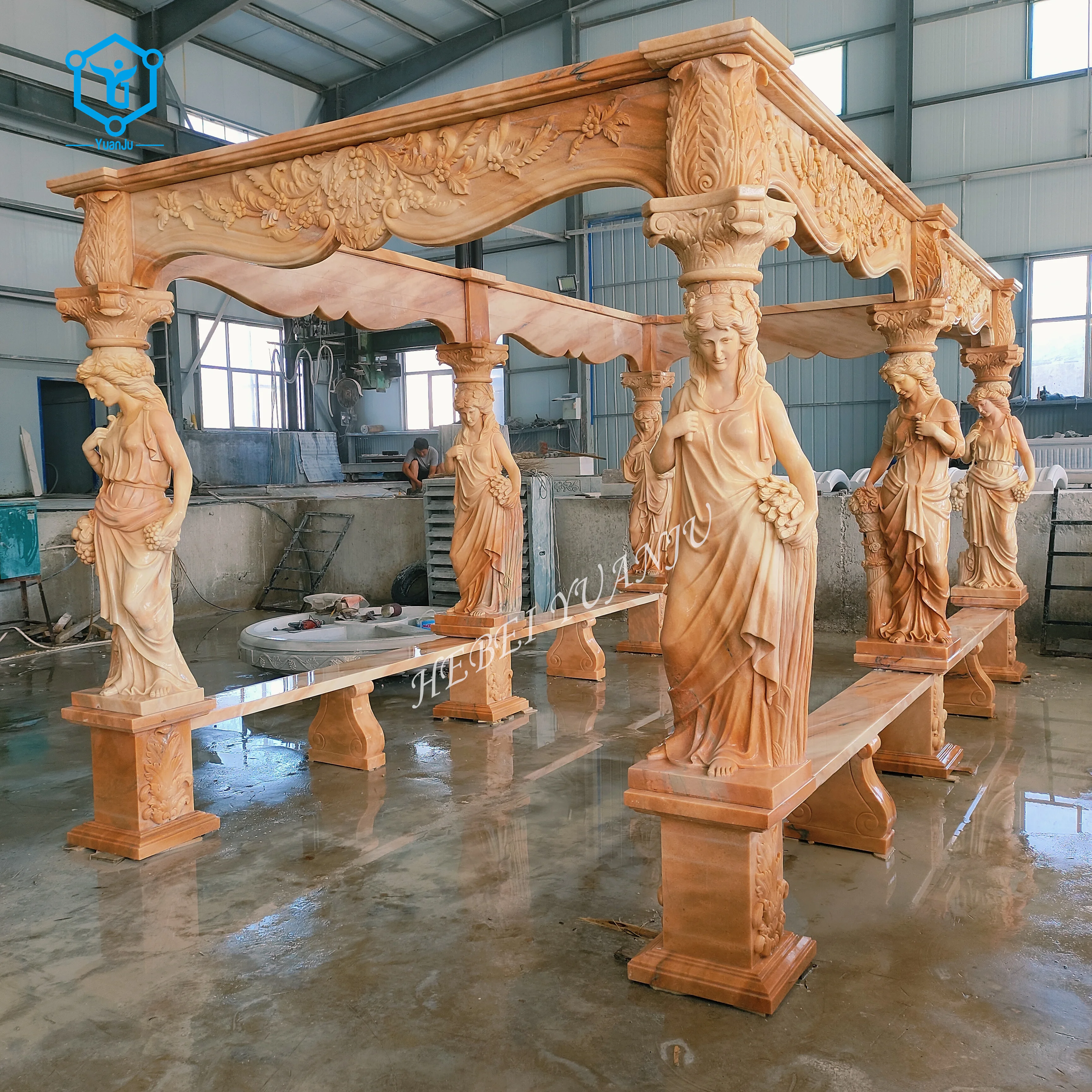 Outdoor decorative garden stone pavilion columns grey marble gazebo