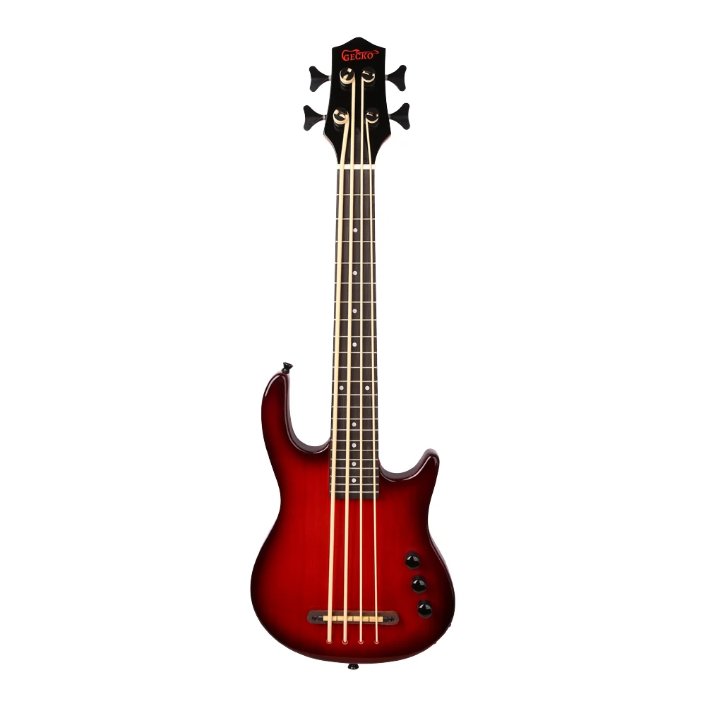 Pop Grade Red Polished 4-String UBass Basse Guitar Electric Bass with Acoustic Headstock Ash Body Maple Back/Side for Music